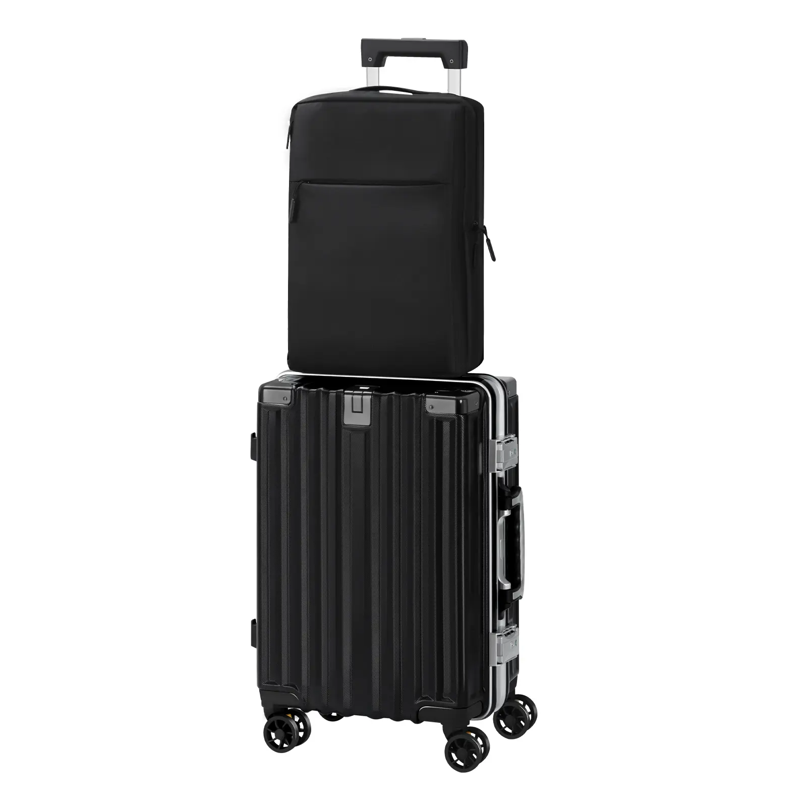 20-Inch Black Aluminum Frame Luggage Sets, Drop Resistant Carry-On with USB Port, Shockproof Corners, Handle Extension, Anti-Shock Reinforced Corners, Organized Interior for Business & Weekend Travel