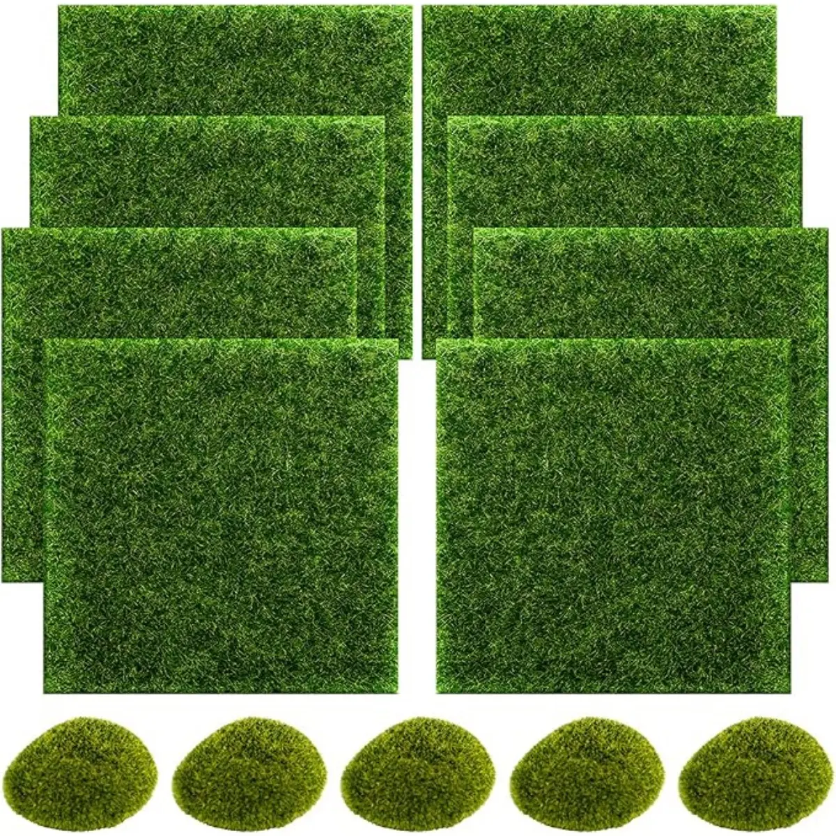 8pcs Fairy Garden Lawn Kit - Lifelike Artificial Grass with 5pcs Moss Rocks, Miniature Ornaments for DIY Dollhouse & Garden Decoration, Polypropylene Material, Green, Fairy Garden Accessories home decor