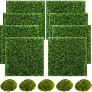 8pcs Fairy Garden Lawn Kit - Lifelike Artificial Grass with 5pcs Moss Rocks, Miniature Ornaments for DIY Dollhouse & Garden Decoration, Polypropylene Material, Green, Fairy Garden Accessories home decor