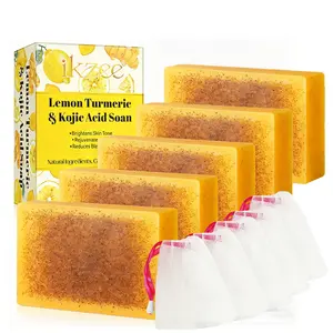 5 bars of 100g turmeric lemon soap are suitable for brightening, moisturizing, Hydrating daily cleansing, suitable for all skin types and contain 5 foaming nets Cleanser