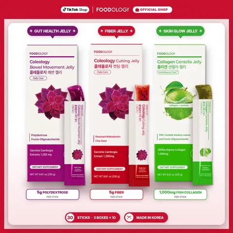 [FOODOLOGY] 3-in-1 Complete Jelly Bundle | Coleology Cutting Jelly + Bowel Movement Jelly + Collagen Centella Jelly | Metabolism Boost, Gut Health, Glow Skin Bundle