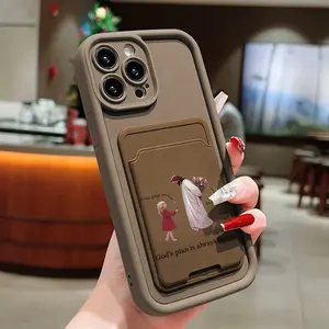 Self-Adhesive Card Holder Protective Phone Case Set, Jesus & Girl Design, Anti-Drop Protection Tpu Cellphone Cover for iPhone Models, Perfect Gift for Women, Christmas, Birthday