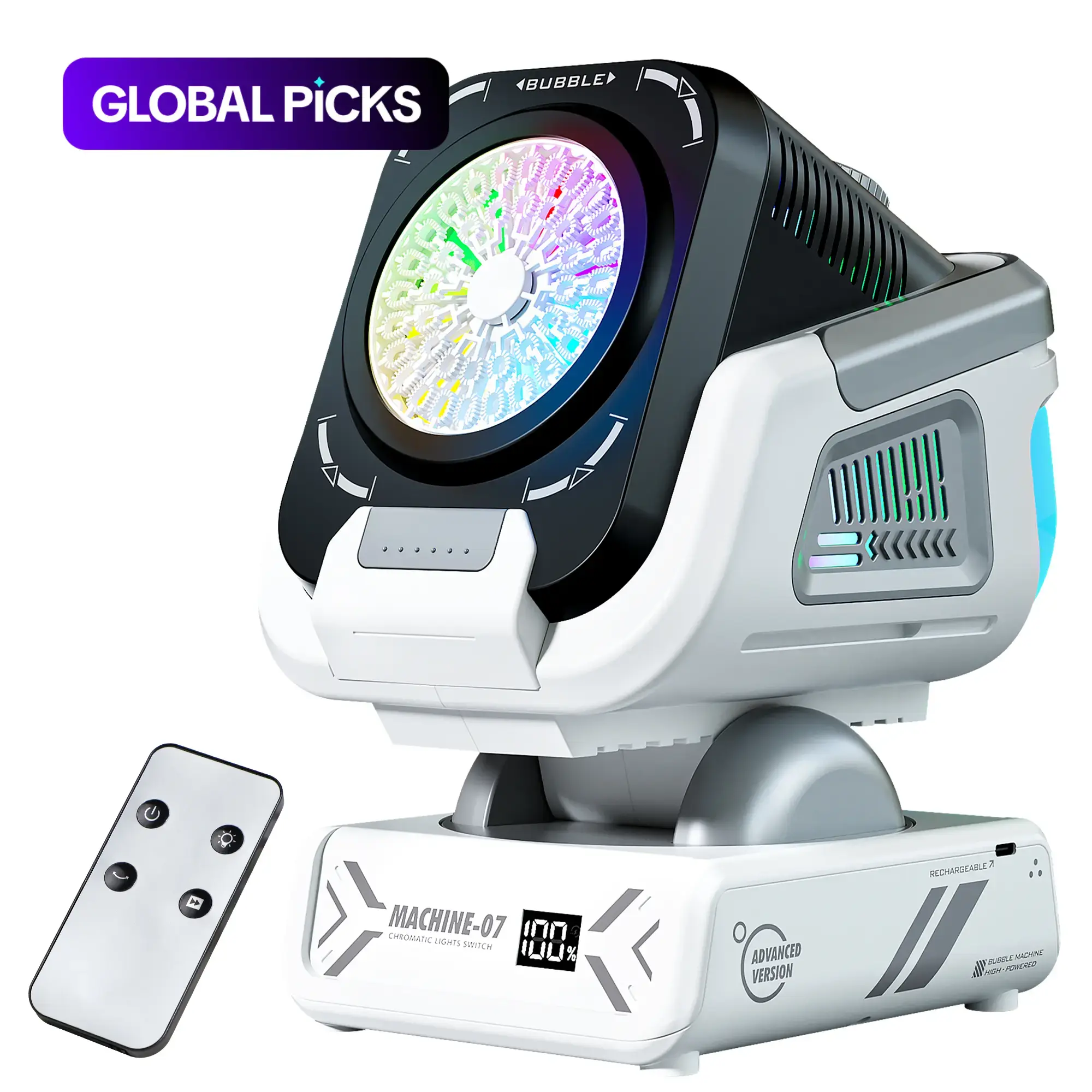 Upgrade Automatic Party Bubble Machine with Remote Control, Auto Rotation, RGB Lights, 1800mah Rechargeable Battery, Type-C Charging, Ideal for Kids, Weddings, Parties, Automatic Bubble Maker