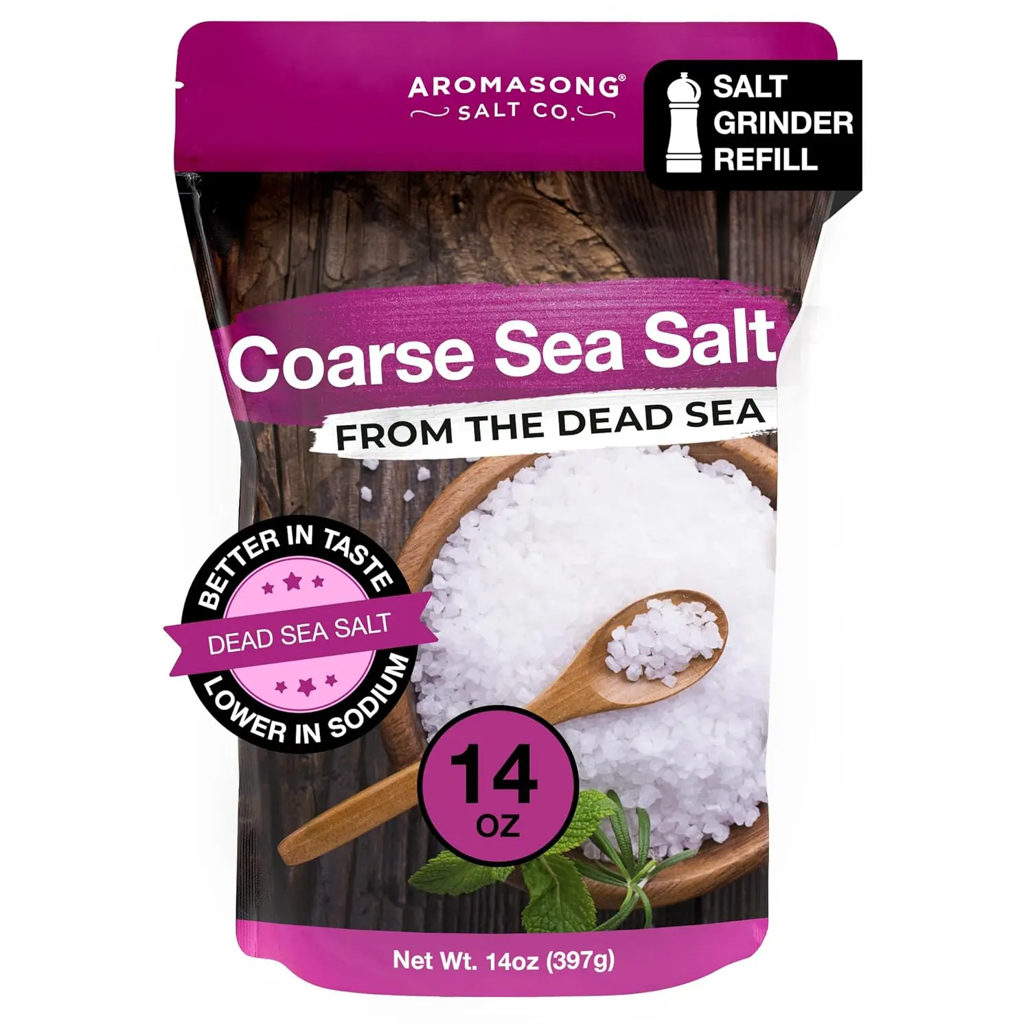 Aromasong 14 Oz Extra Coarse Unrefined Natural Dead Sea Salt - Organic Mineral Salt for Cooking, Seasoning, Yes