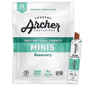 Country Archer Mini Turkey Jerky Sticks - All Natural Turkey Sticks, Protein Snack, Turkey Jerky Sticks for People, Turkey Snack, Meat Sticks, Gluten Free, Keto, Rosemary Flavor - 0.5 oz (Pack of 12)
