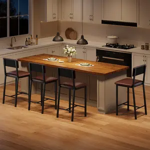 Bar Stools Set of 4, Counter Stools with Back and Thickened Metal Legs, Upholstered PU Leather Counter Height Barstools for Kitchen Island