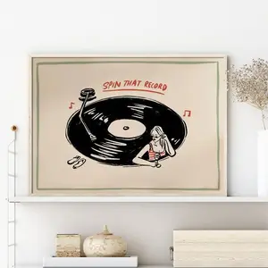 Vintage Swing Home Decor, Record Player Wall Art, Vinyl Poster, Funk Music Art, No Frame Rotating Record Wall Craft, Artistic