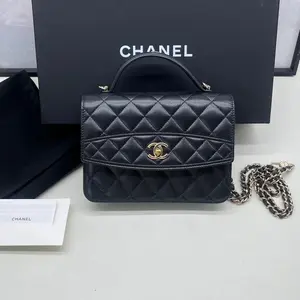 Pre-owned CHANEL 99% New 26C Black Gold Caviar Mini Drawstring Backpack
