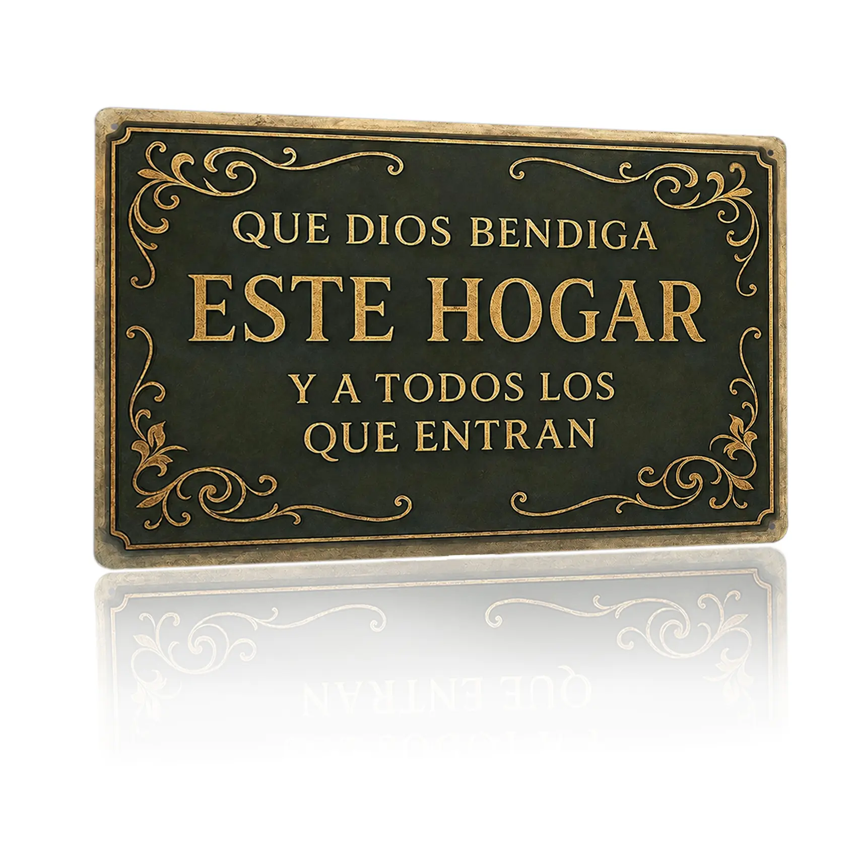 Que Dios Bendiga Este Hogar Metal Tin Sign, Spanish Christian Wall Decor, Black Gold Vintage Home Decor, Rustic Farmhouse Wall Art, Religious Blessing Sign for Entryway Bedroom Living Room House Decor