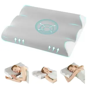 Ergonomic Contoured Memory Foam Pillow Queen Size - Cervical Support for Neck Pain Relief, Slow Rebound Pillow with Dual Height & Arm Grooves for Side, Back & Stomach Sleepers - Cooling Breathable Washable Cover