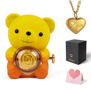 【With Necklace】Real Rose Bear & Necklace with Gold heart-shaped necklace, perfect for parties, holidays, and everyday wear. A great Valentine's Day gift, birthday gift, or anniversary gift for your girlfriend, showing your love.