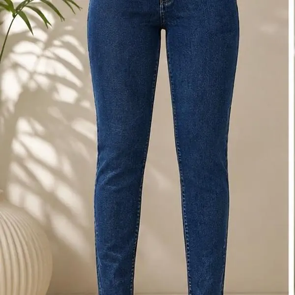 Women’s High-Waist 3-Button Stretch Skinny Jeans, Slim-Fit Blue Denim Pants