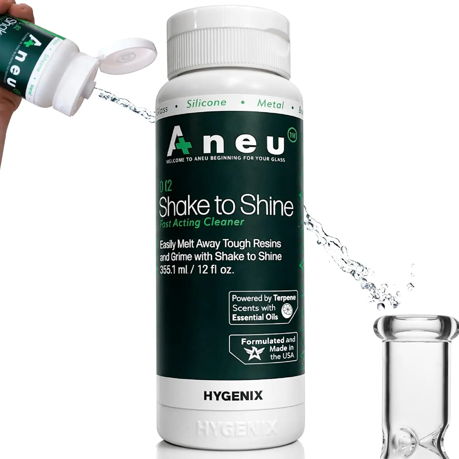 Aneu Shake to Shine (1 Pack) – Fast-Acting Cleaner | Shake Away Tough Resins & Grime | Cleans Glass, Silicone, Metal, & Borosilicate | 12oz - 1 Pack