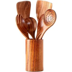 Non-Stick Wooden Kitchen Utensil Set, Heat Resistant Design, Ideal Chef Gift, Includes Spatula, Spoon, Salad Fork, High-Quality Durable Tools, Wooden Cooking Tools