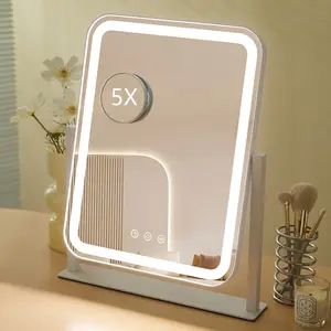 HIEEY Vanity Mirror with Lights, 17.4'' x 13'' Makeup Mirror with Lights, Three Color Lighting Modes, and 5X Magnification Mirror, Smart Touch Control, 360°Rotation (White,Gift Box)