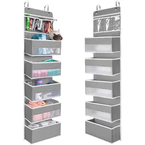 Over The Door Organizer Storage 6 Layers, Wall Mount Hanging Organizer with 5 Large Pocket Organizers and 3 Small Pockets for Baby Essentials, Toys, Cosmetics, and Sundries (Grey, 1 Pack)