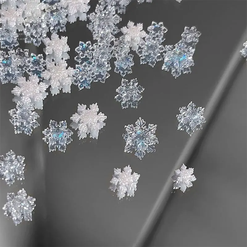 New 50pc Christmas Sparkling White Transparent Snowflake Nail Charms Accessories Glitter Resin Snow Nail Decoration For Manicure