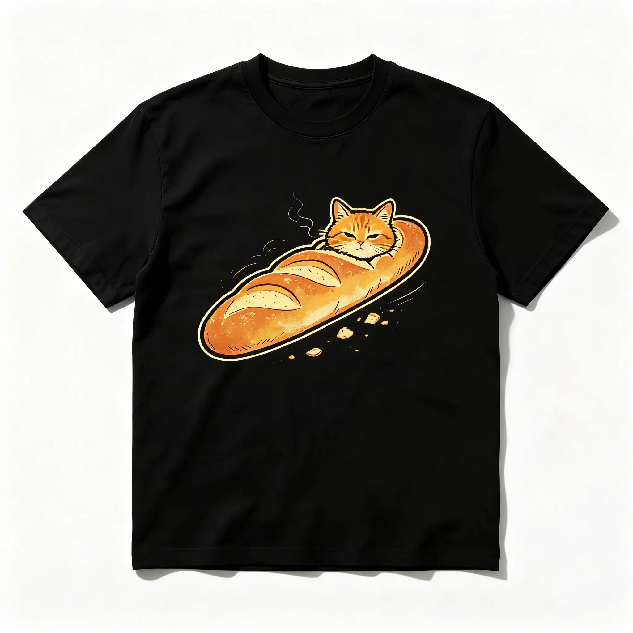 Kawaii Ginger Cat Baguette T-Shirt Cute Orange Cat Graphic Tee For Cat Lovers