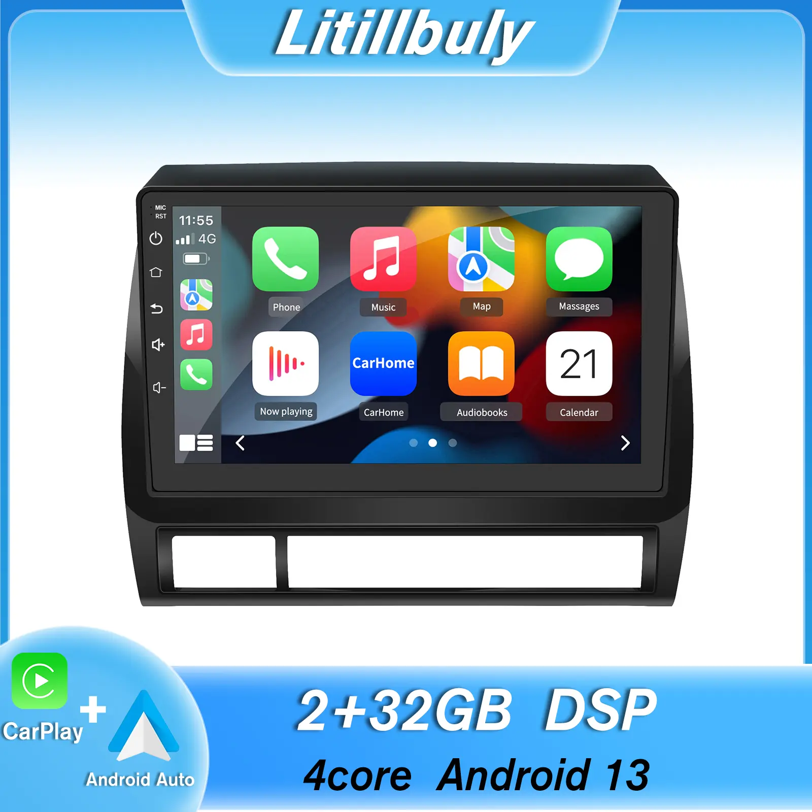 Car Stereo for Toyota Tacoma 2005-2015 touch screen has Android Auto Wireless Carplay, Bluetooth WIFI supports GPS Navigation