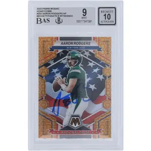 Aaron Rodgers New York Jets Autographed 2023 Panini Mosaic National Pride Honeycomb #253 Beckett Fanatics Witnessed Authenticated 9/10 Card - Fanatics Authentic Certified