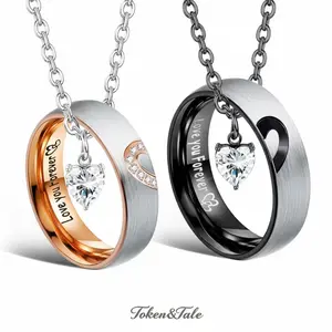 Matching Necklaces For Couples Pendant Necklace For Women Men Matching Promise Rings Pendant Set Stainless Steel Couple Necklace For Him And Her Anniversary Valentine'S Day Jewelry Gift Love You Forever Heart Design