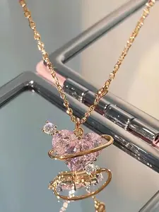 Rhinestone Decor Pendant Necklace As Perfect Gift for Girlfriend, Fashion Heart Shaped Artificial Crystal Alloy Jewelry, Daily Clothing Deco