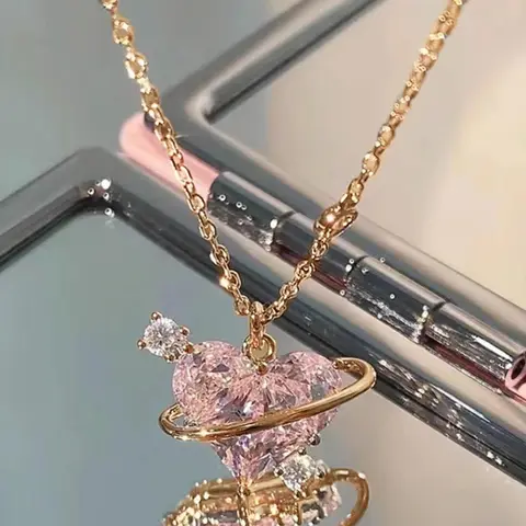 Rhinestones Pendant Necklace Decor As Perfect Gift for Girlfriend, Fashion Heart Shaped Artificial Crystal Alloy Jewelry, Daily Clothing Deco, Rhinestone Decorated Necklace