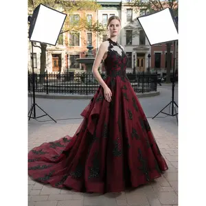 Tarah Custom Burgundy and Black Wedding Dress, Alternative Wedding Dress, Halloween Wedding Dress, Gothic Wedding Dress