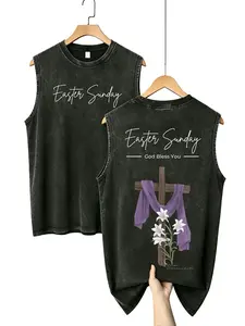 Men's Black Oversized Drape Vintage Tank Top - Elegant Stylish Christian Easter Sleeveless Soft Cotton Shirt, Print, John 1:14 Script, Jesus Crown Of Thorns Art, DTG Print, HeIsRisen, TikTokshopspringglowup Album fath tees good world tshirts