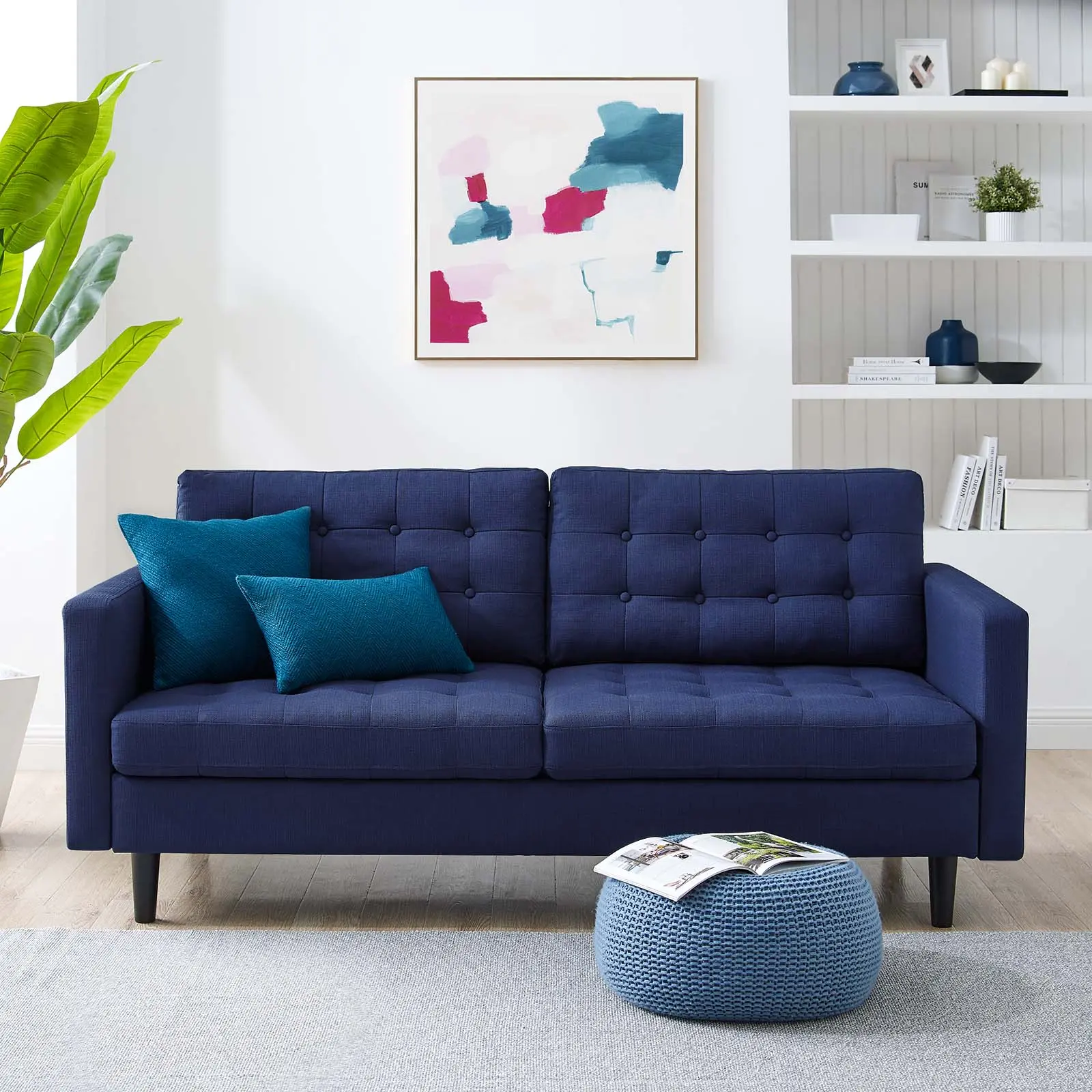 Modway Exalt Tufted Fabric Sofa in Royal Blue