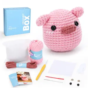 Pig Design Crochet Box, 1/2 Boxes Crochet Kit for Beginners, Crochet Supplies, Yarn, Holiday Birthday Gift for Adults, Gift for Her, Men's Gift, Crochet Set