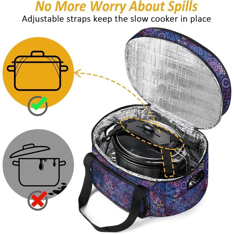 YOREPEK 2-Layer Slow Cooker Carrier Bag – Insulated Travel Bag For 6-8 Quart Crock-Pots, With Bottom Pad & Straps, Perfect For Potlucks & Gatherings - View #2