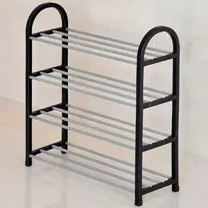 Multi-Layer Metal Shoe Rack Slim Single Row Shoe Tower (Black)
