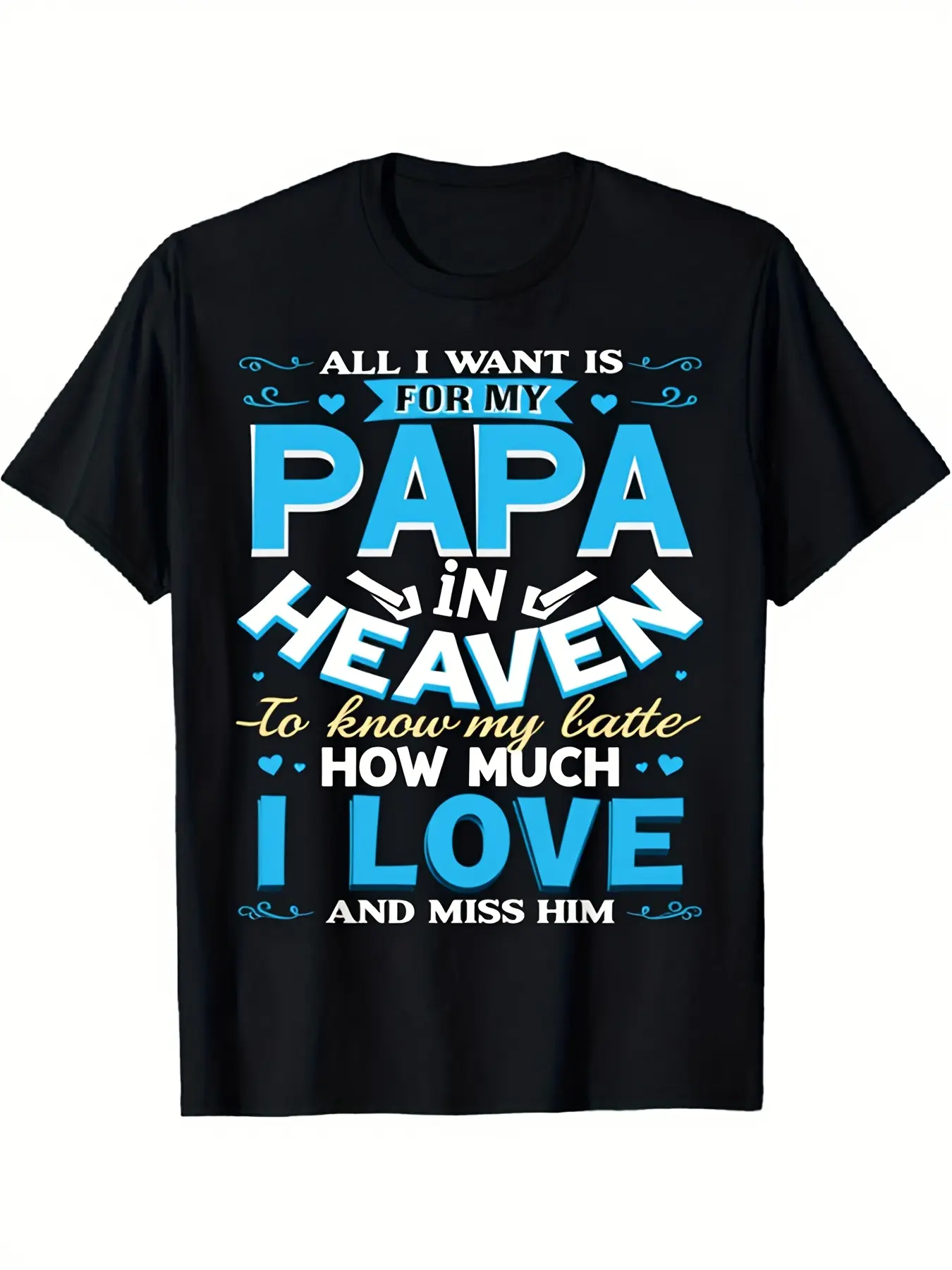 Men'S In Memory of Dad T-Shirt - Papa in Heaven Graphic Tee with Heart & Angel Wings Design| Father'S Day Gift for Bereaved Fathers - Comfort Fit Short Sleeve Round Neck Casual Shirt - Machine Washable