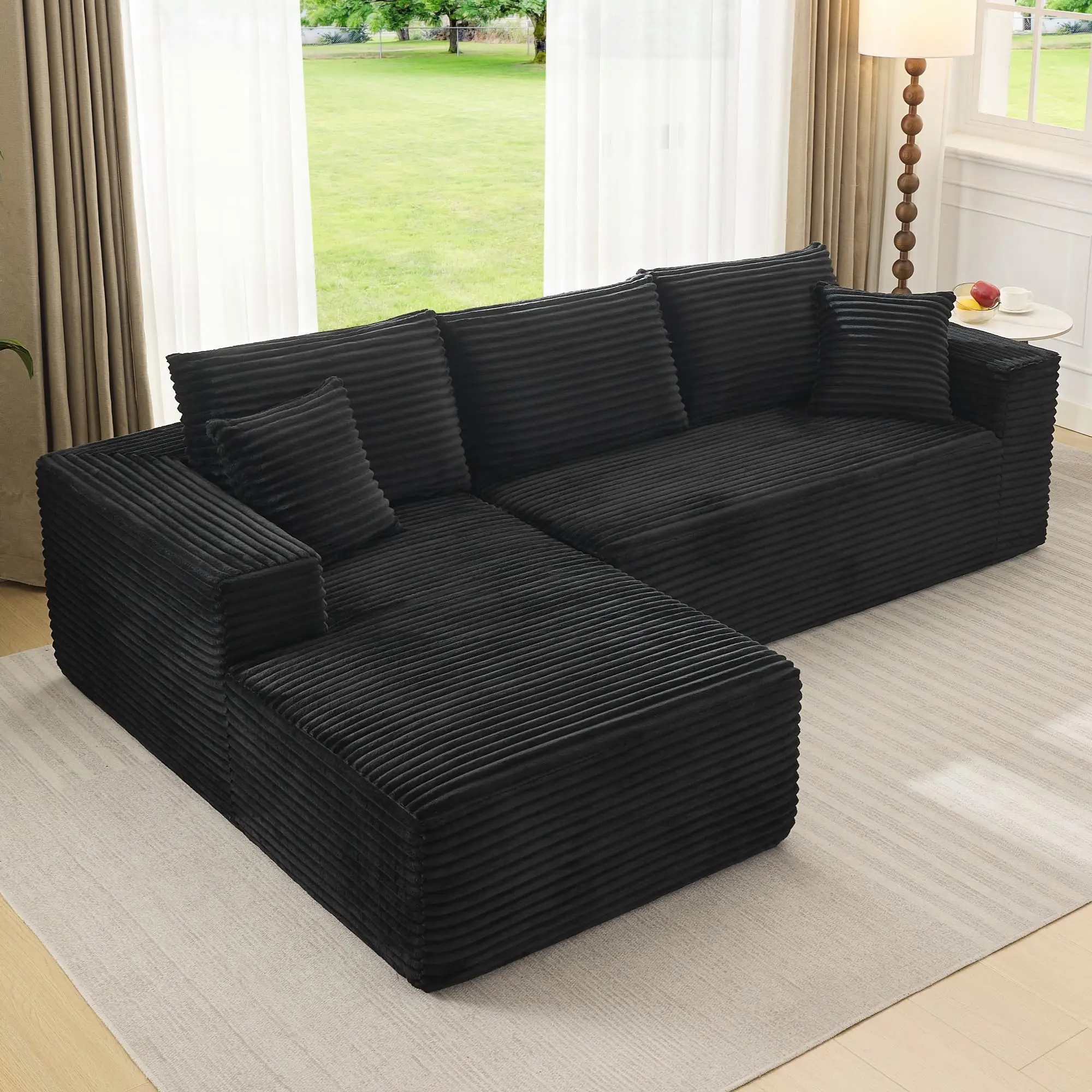 Garvee 108" Modular Cloud Couch Sectional Sofa with l-Shaped Chaise, Boneless Deep Seat Sofa in Plush Corduroy, No Assembly Required for Living Room, Bedroom, Apartment