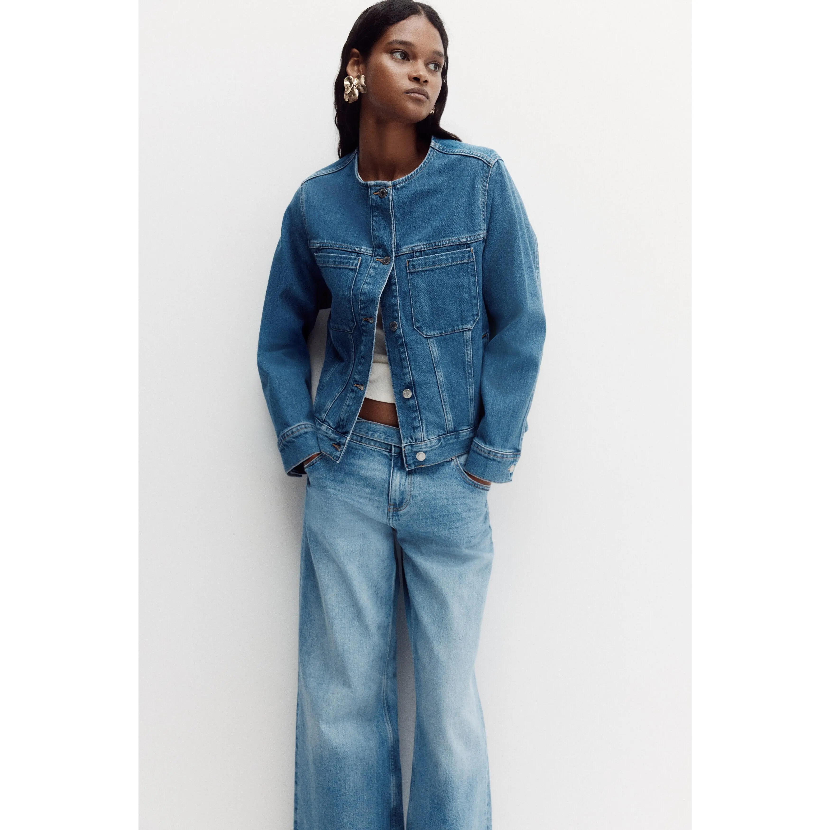 H&M Collarless trucker jacket
