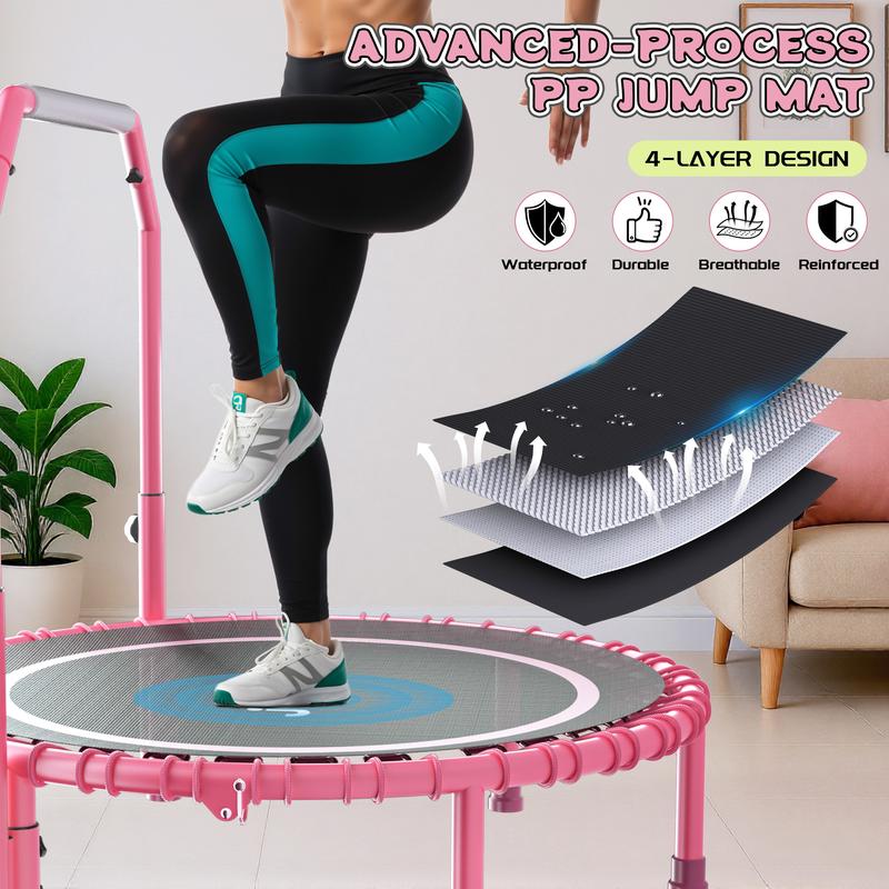 JOY SPOT! 450 LBS Foldable Trampoline 40" Fitness Trampoline with Bungees Adjustable Foam Handle/T Handle No Rope Training Jump Rope Home Gym Workout Stable Quiet Exercise Rebounder for Adults, Valentine's gift