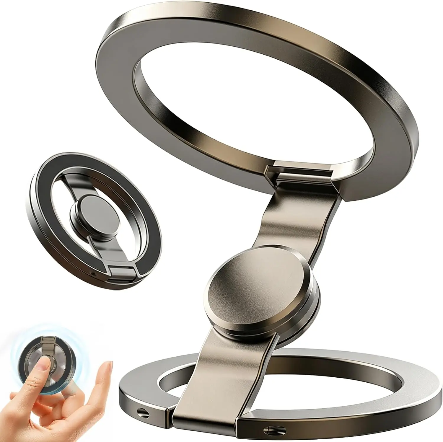 Universal Car Phone Mount, Magnetic Fidget Spinner Phone Holder, Double Sided Folding Cell Phone Stand, Dual Rings with Strong Adhesion, Hands-Free Bracket for Car Interior, Desk, Gym and Travel, Works for iPhone and Samsung Smartphones
