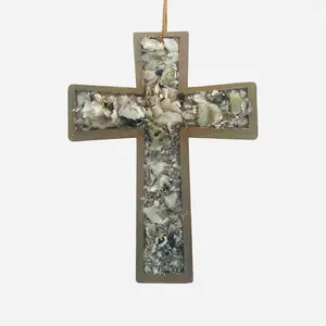Crushed Oyster Shell Cross Ornament