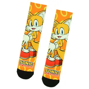 Sonic The Hedgehog Tails Character And Gold Rings Sublimation Crew Socks