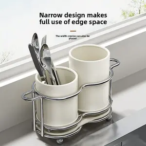Narrow Design Chopstick Storage Box Household Chopstick Holder Kitchen Draining Storage Tube Chopstick Basket Spoon Holder Tableware Organizer Adjustable Metal Shelf Adjustable Hangable