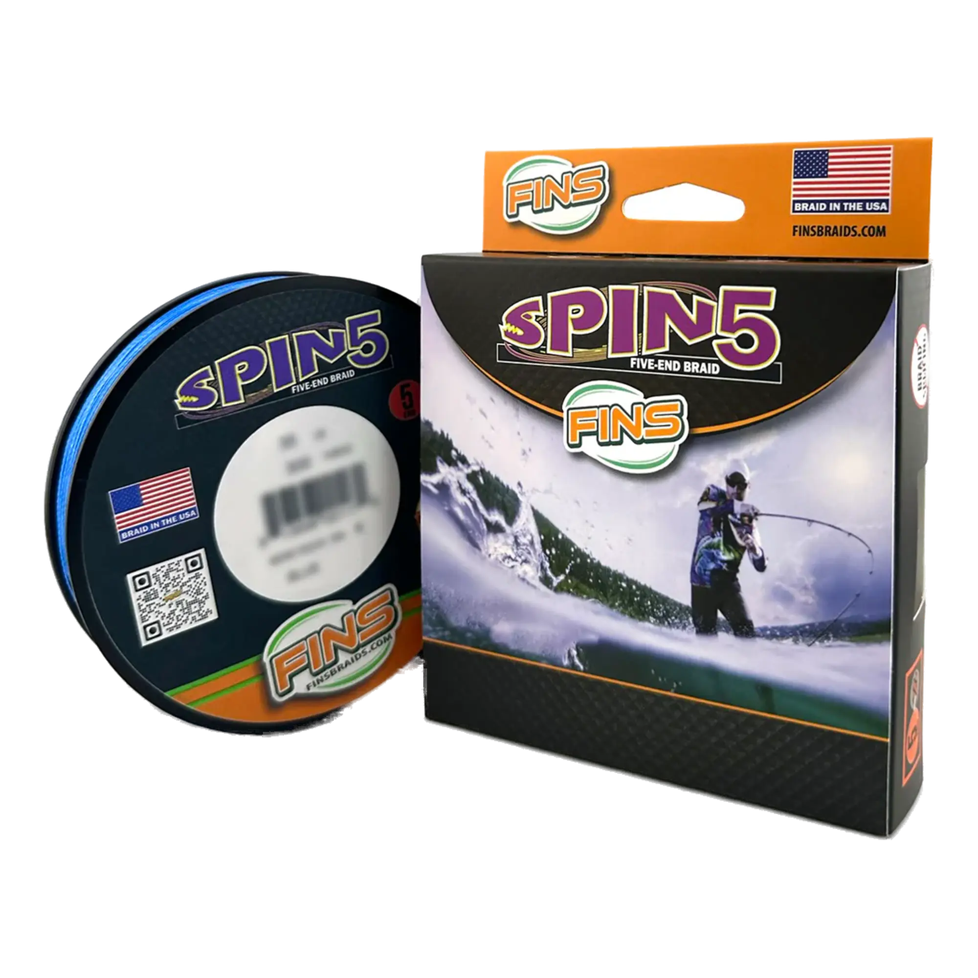 FINS Spin5 5-End Fishing Braid - Made in USA, Easy Spooling, Fresh/Salt Water Compatible, High Sensitivity, Long Casts, Round Profile