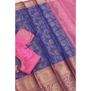 Embose Gold Jall Zari Deepam Pattu Saree | Exquisite Kanchi Border