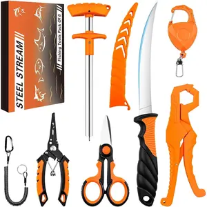 Fishing Gear Accessories Kit - Stainless Steel Fishing Pliers, Fish Fillet Knife, Hook Remover, Braid Scissors, Fish Lip Gripper, Tool Retractor, Lanyard - Gifts  Men Saltwater Fly Ice Fishing