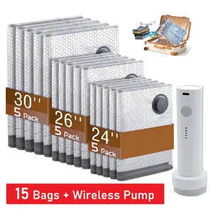 Wireless Travel Vacuum Compression Bag Set (15-Pack) – USB Rechargeable Electric Air Pump Included – TikTok Trending Space-Saving Bags for Clothes, Bedding, Luggage & Travel Essentials, Vacuum Bags For Travel, Travel Must Haves