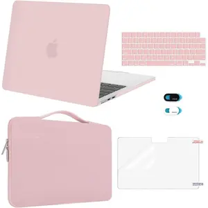 MOSISO Compatible with MacBook 13 inch Case 2025 2024 2023 2022 M3 A3113 M2 A2681, Plastic Hard ShellSleeve BagKeyboard SkinWebcam CoverScreen Film for MacBook 13.6 inch, Baby Pink