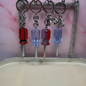 Screwdriver Keychains - Red and Blue Screwdriver Keychains with Silver Chain and Keychain Ring