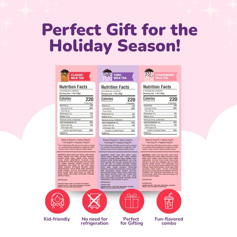 YULU FOODS Instant Boba Milk Tea Kit – Variety Pack with Brown Sugar Tapioca Pearls, 10 Drink Set