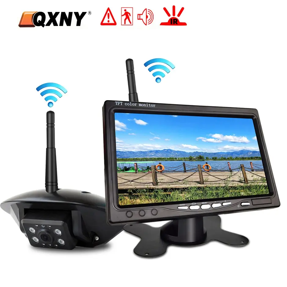HD Wireless Backup Camera For Car Rear View Cam BSD AI Detection 7'' Monitor AHD for Truck Bus RV Camper Trailer Excavator PickupTrailer Reverse Rear Camera