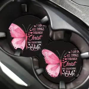 Floral Pattern Car Coaster, Waterproof Car Round Cup Mat, Universal Car Cup Pad, Car Interior Decoration Accessories, Girly Car Accessories, Car Interior Accessory
